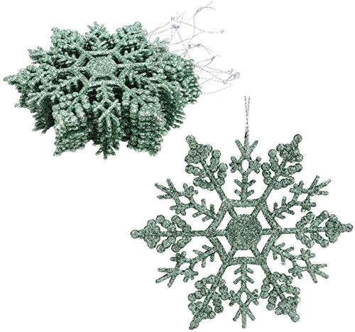 Christmas Concepts® Confezione da 12 - Decorazioni pendenti con fiocchi di neve glitterate da 10 cm - Decorazioni natalizie (verde menta)