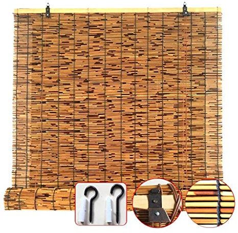 SILAAI Stroh Vorhang, Natürlich Schilf Vorhang, Jahrgang Bambus Rollo, mit Heber Fensterläden zum Draussen Terrasse Tür, Benutzerdefiniert (Color : A, Size : 60x130cm/24x51in)