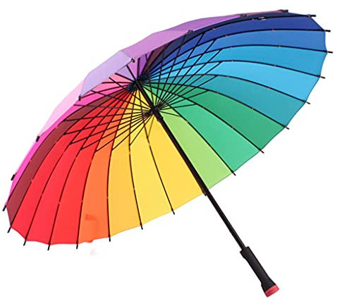 Nff Regenschirm, 24 Rippen Regenbogenfarbe Winddichte Regenschirm, vergrößert Kompakter mit ergonomischem langem Griff Gerader Regenschirm für Frauen
