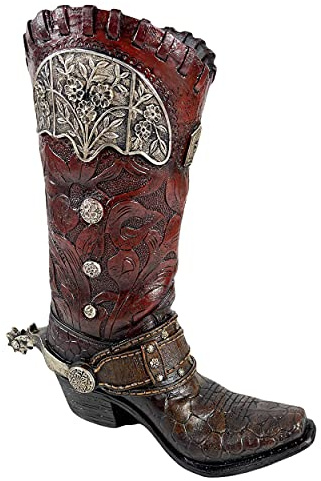 Urbalabs Western Cowboy Boot Large Brown Cowboy Boot and Spurs Flower Vase Decorative Cowboy Boots Vases Home Office Rustic Decor Country Living Wedding Centerpiece (Brown with Spurs)