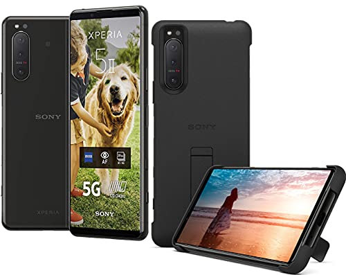 Sony Xperia 5 II 5G Smartphone (15,5 cm (6.1 Zoll) 21:9 CinemaWide FHD+ HDR OLED-Display, Dreifach-Kamera-System, Android 12, SIM Free, 8 GB RAM, 128 GB Speicher) inkl. Case Schwarz, XQAS52C0B-AMA.YD