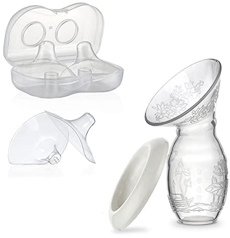 Belltop Milchpumpe + 2 Brustwarzen zum Stillen - Auffangbehälter für Muttermilch mit Brustwarzen Silikonschutz (PACK)