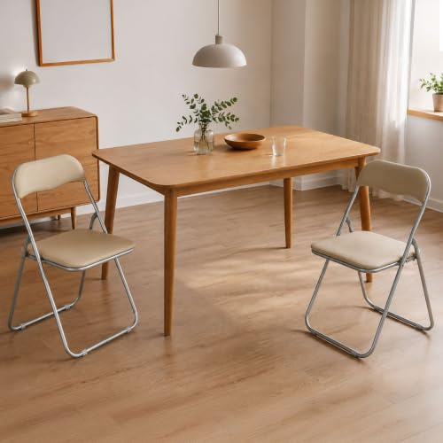 Dmora - Set di 2 sedie pieghevoli Marbella, Poltrona salvaspazio, Sedia per ospiti, Seduta per riunioni in simil ecopelle, 43x47h80 cm, Beige