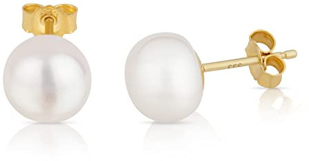 NKlaus Paar 8mm echte Süßwasserperle Ohrstecker 333 Gelb Gold 8 Karat Bouton Perlen Ohrringe 13148