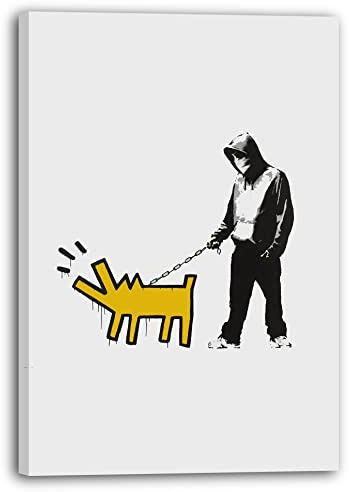 Printistico Leinwandbild (60x80cm): Banksy - Bellender Hund, Pop-Art Modern Street-Art, Kunstdruck Klein bis Groß XXL - Wohnzimmer, Schlafzimmer - Leinwand auf Keilrahmen gespannt