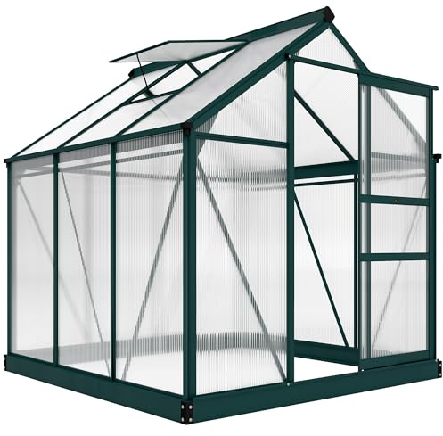 Outsunny Växthus i aluminium, drivhus med takfönster dörr 190 x 192 x 201 cm, växthus med fundament gångbart tomathus, väderbeständigt, polykarbonat, grönt + transparent