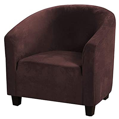 YOPOIY elastisch verdicken Sesselhusse Polyester einfarbig Sesselbezug Abnehmbar Cocktailsessel bezug mit elastischem Boden -braun-1-