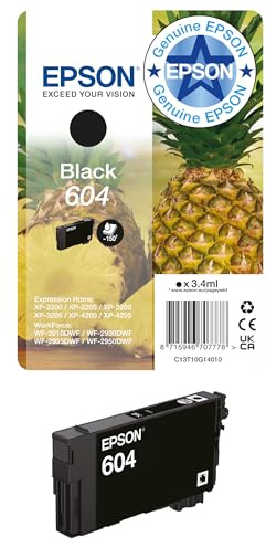 Epson 604 Serie Ananas Cartucce per Stampante Getto d'Inchiostro, Formato STD, Stampe Affidabili Casa e Ufficio, Confezione Retail, Confezione Singola 1 Colore, Nero 3.4 ml