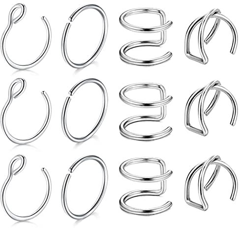 Wycian Nasenpiercing Stecker Edelstahl, Nasenstecker Set X-Cross-Reifen Silber Edelstahl Ohrring Piercing zum Jubiläum Geburtstag für Frauen Männer
