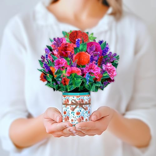 GREETING ART Pop-Up Karte Blumen mit Nelken,Pop Up Karte Blumenstrauß,3D Geburtstagskarte für Mama,Frau, Freundin & Mutter,Muttertagskarte,Karte Muttertag,Gute Besserung Karte, Danke Karte