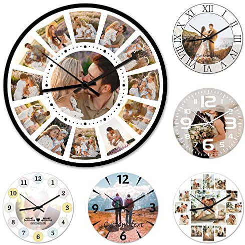 ＨＡＯＡＮＧＺＨＥ Personalisierte Foto Wanduhr, Personalisierte Wanduhr aus Holz mit Fototext, Fügen Sie Ihr Bild/Foto/Logo/Jedes Design Hinzu, Geschenk für Mama Papa Freunde & Familie