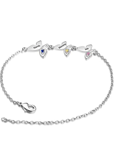 lorajewel Mama Geschenk Personalisiertes Armband Damen Schmetterlingsarmband mit Namen und Geburtstagsstein Silber Muttertag Weihnachten Valentinstag Schmuck