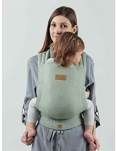 Isara Quick Halfbuckle Babytrage für Neugeborene ab Geburt bis Kleinkindalter (50 cm - 98 cm) - Newborn & Kleinkind Carrier (Sage Green Linen)
