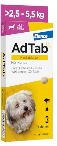 AdTab Compresse masticabili per cani di piccola taglia da 2,5 a 5,5 kg contro pulci e zecche