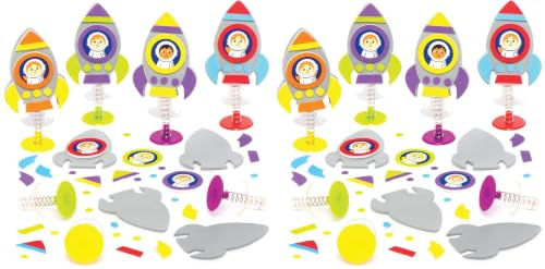 Baker Ross AX181 - Juego de 8 juguetes para saltar cohetes espaciales con divertidas figuras espaciales para manualidades, pegatinas de espuma, juguetes de arte (Paquete de 2)
