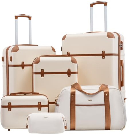Coolife Luggage Set 6-Piece Suitcase Set Carry On Luggage PC Hardside Luggage TSA Lock Spinner Wheels Telescopic Handle