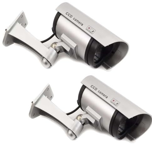 GC GLOBALCOMMERCE Kit da 2 Telecamere Finte di Sorveglianza per Uso Esterno Fittizie con LED Rosso Lampeggiante Design Professionale