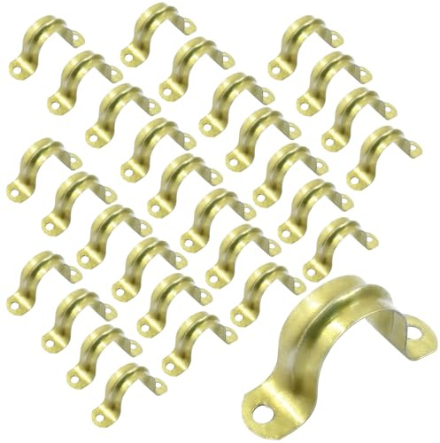 Biaungdo M25 starres Rohrband, 2,5 cm, Edelstahl, 2,5 cm, U-Halterung, Rohrschellen, robuste Rohrschellen, Spannrohrschellen, Kabelklemme, Aufhänger mit 2 Löchern für Rohrkabel (Gold), 30 Stück