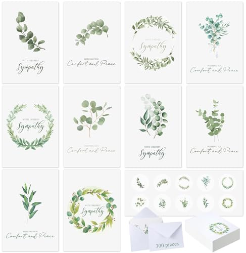 Saypacck 100 Sets Bulk Sympathy Cards with Envelopes and Stickers Condolences Bereavement Greeting Cards to Express Your Condolences(Leaves)