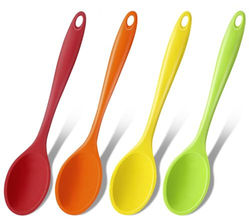 GEEKHOM Kochlöffel Silikon Lang 27,5cm - 4 Stück Set Silikon Löffel zum Kochen, Hitzebeständig Silikonlöffel Esslöffel Servierlöffel Rührlöffel - Alternative zu Kochlöffel Kunststoff, Plastiklöffel