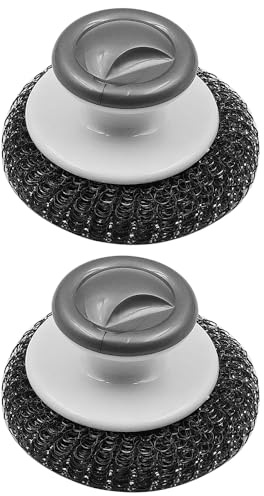 Tiardey 2 Pcs Steel Wool Scrubber, Stainless Steel Scrubber with Handle, for Steel Sponge, Scouring Spiral, Cleaning Brush for Oven, Cleaning Pots, Grills, Sink