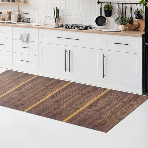 CosìCasa Badematte Holz & Bambus Badematte mit Anti-Rutsch Rückendeckung, Feuchtigkeitsresistenter Bambus Läufer & Bambusmatte für Bad, & Küche, Braun/Beige, 50x175
