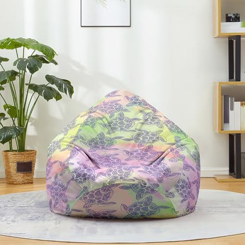 Treer Fodera per Pouf a Sacco Contenitore, Stampa da Tartaruga Marina Copertura per Poltrona Sacco Senza Imbottitura, Lino Pouf a Forma di Pera Bean Bag Cover con Cerniera (70x80 cm,Viola)
