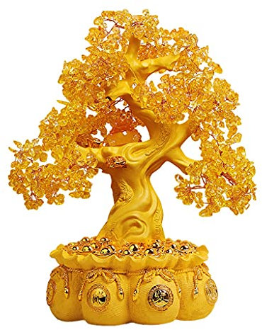 LeGDOr Kristall-Edelstein-Baum, Geldbaum, Kristall-Glücksbaum, Heimdekoration, Kristall-Glücksbaum, Feng-Shui-Baum, Geschenkbaum, Bonsai, 18,11 Zoll (goldgelb), Feng-Shui-Bonsai