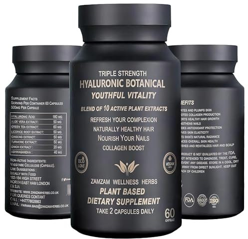 Hyaluronic Botanical Blend - Collagen Boosting, Rejuvenating Hyaluronic Acid Supplement for Radiant Skin, Hair & Nails - 60 Vegetarian Supplements Capsules