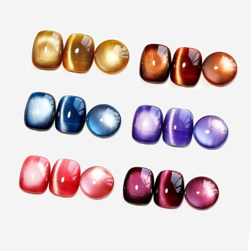 MIZHSE Cat Eye UV Gel Nagellack mit 1*Magnet Braun Lila Blau 6 Farben Moonlight Cateye UV Gel, Jelly Glas Kristall Magnetischer Gels Nagellack Katzenauge Soak Off UV Manicure Salon DIY 7ML 6er Pack