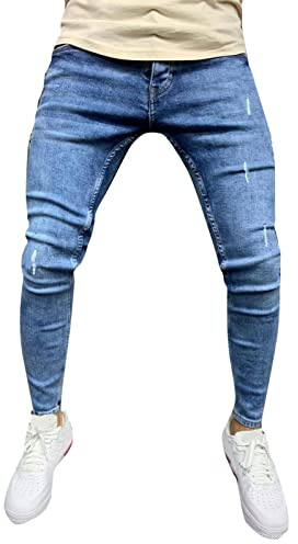 Générique Jeans Homme Taille Elastique - Pantalon Hop Rayé Zipper Hommes Laver Hip Denim Pantalons Vintage Trou Jeans Travail Pantalon Homme Portefeuille Connecte