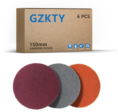 GZKTY Schleifvlies 150 mm Klett, 6 Stück, Polierschwamm 150mm klett, Geeignet für 150mm Rundschleifer und Exzenterschleifer