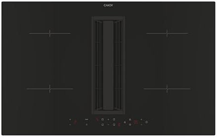 Candy CIH8I4CF Placa de Inducción con Campana Integrada, 4 Zonas, 80CM, 9 Niveles de Potencia, 7KW, Mandos Independientes, Temporizador, Bloqueo Seguridad, Alerta Sobrecalentamiento y Derrames, Negro