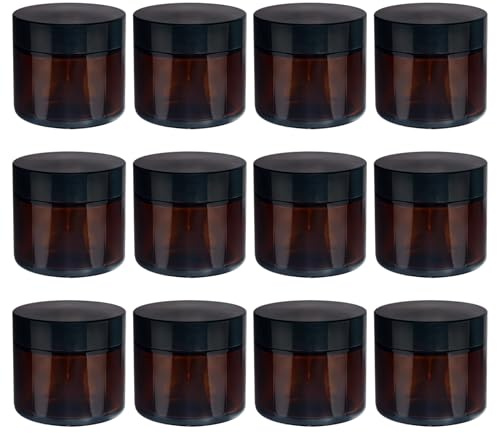 12 stycken krämburkar för fyllning, 60 ml brunt glas salvburk, krämbehållare, liten burk med lock, reseprovbehållare, bärnsten glas, tomburk av kosmetika, lotioner, krämer