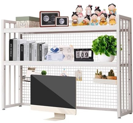 Estantería Pequeña De Sobremesa - Estantería Para Escritorio De Ordenador, Rack Decorativo De Sobremesa De Metal Y MDF, Estante De Exhibición De Estante De Almacenamiento Ajustable(B,115 * 24 * 89cm)
