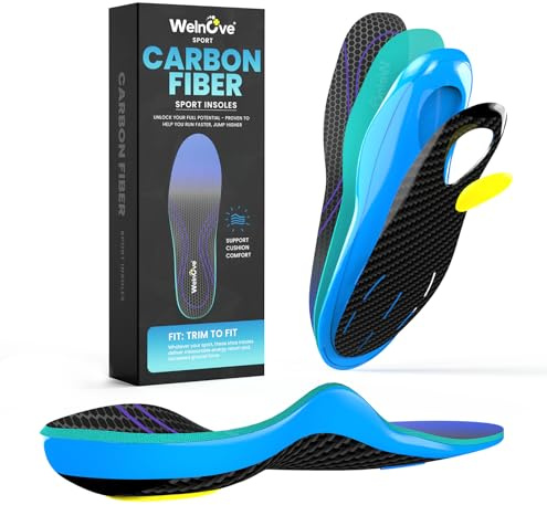 Welnove Carbon Fiber Sport Insoles with Arch Support | Shock absorbing, high impact sport, energy return, increased performance, injury protection, not for tight shoes
