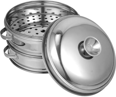 Cabilock Stainless Steel Steamer Basket Set with Lid 20cm Food Steamer Inserts 2-piece with Binaural Handles for Cooking Dumplings and Vegetables