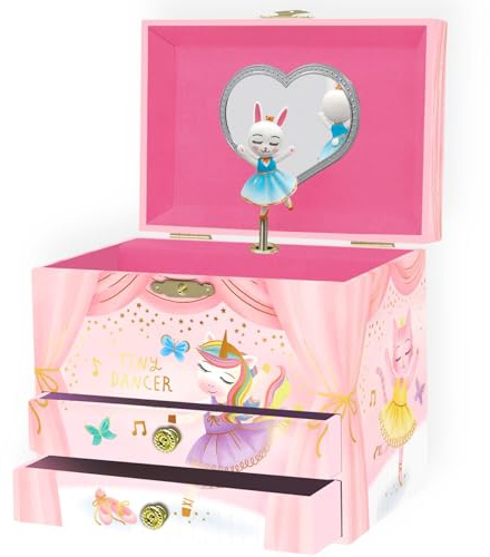 Giggle & Honey Musical Ballerina Jewellery Box for Girls - Childrens Music Box, Ballerina Gifts for Girls, 17.1 x 13.3 x 15.2 cm