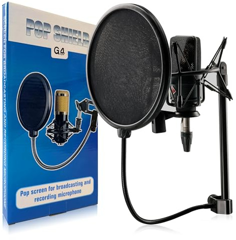 G4GADGET 2 Pack Microphone Pop Filter – Dual Layer Mic Shield for Blue Yeti & All Mics, 360° Flexible Gooseneck, Universal Mic Pop Filter with Sturdy Clip
