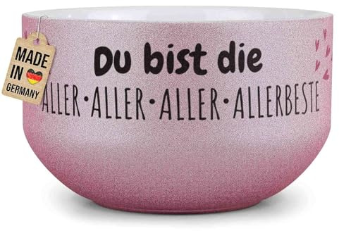 Print Royal PR Glitzer Müslischale mit Name selbst gestalten - Du bist die Allerbeste - Personalisiertes Geschenk zum Geburtstag, Danke sagen - Keramik, Pink 500 ml