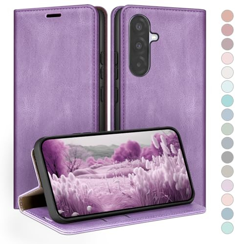 HUOUH für Samsung Galaxy A56 Hülle mit RFID Schutzhülle aus Lederhülle Handyhülle,Kartenfach Leder ständer Handy hülle,360 Grad Schutz Cover für Samsung A56 Klapphülle Wallet Case Flieder Lila