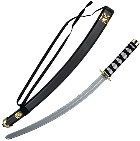 MIMIKRY Großes Ninjaschwert mit Scheide Schwarz/Grau/Gold 73 cm Ninja Schwert Kostüm-Zubehör