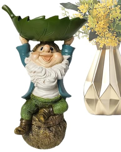 Chaies Mangeoire pour oiseaux pour l'extérieur - Bol de bain pour oiseaux - En plastique - Avec décoration nain de jardin et forme de feuille - Pour jardin, terrasse, balcon, pelouse