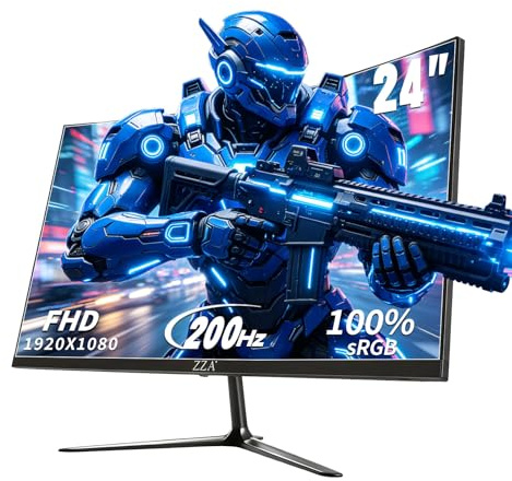 ZZA - Monitor de juego de 24 pulgadas, monitores de computadora de 200 Hz y 144 Hz, visualización CP FHD 1080P, monitor curvado 99% sRGB, FreeSync, AMD FreeSync, filtro de luz azul, juegos y oficina