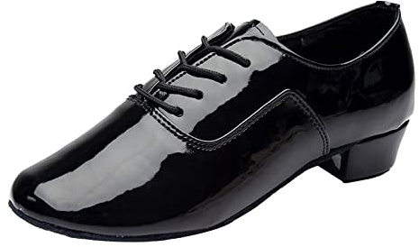 Scarpe da ballo da uomo con suola in pelle con brillantini, scarpe da ballo in pelle liscia, chiuse, scarpe da ginnastica con tacco basso Tacco da ballo, tango salsa, Nero , 44 EU