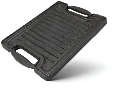 NUMNBE Cast Iron BBQ Grill Plate Rectangular 26cm, Even Heating, Non Stick for Gas Stove and Indoor Cooking - Durable Heat Resistant, Ideal for Steak, Seafood, Vegetables and
