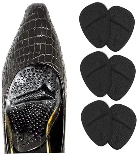 Coussinets métatarsiens pour femmes – 3 paires de coussinets de pied en gel avec support adhésif puissant, inserts noirs à talons hauts (environ 4, 1 × 2, 8)