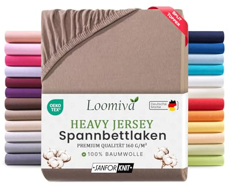Exclusive Split Topper Spannbettlaken Bettlaken für Matratzen bis 15cm | 160 g/m² Qualität | Öko-TEX® Standard 100 | 100% Baumwolle | 180-200x200+15 cm | Nougat/Taupe