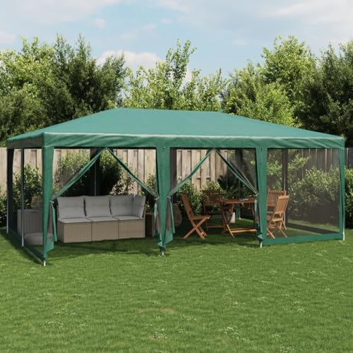 Tente de garage pour voiture, tente de réception, avec 10 panneaux latéraux en maille, vert, 6 x 4 m, pavillon en polyéthylène haute densité pour jardin, cour, gazebo