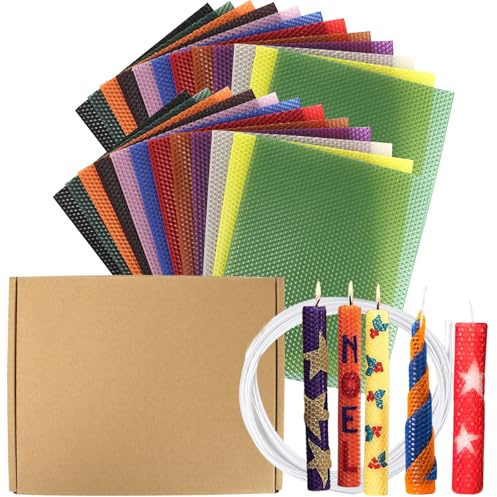 PQHIQ 24 Pack Beeswax Candle Making Kit with Coloured Sheets and Wicks | Candle Making Kit For Beginners Adults For Craft Time And Handmade Gifts, 20 x 25 cm,12 Colours